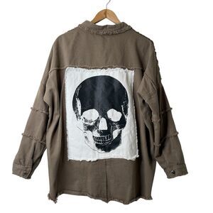 Fantastic Fawn Cyber Y2k Skull Shacket M Punk Never Trust Living Olive Oversized